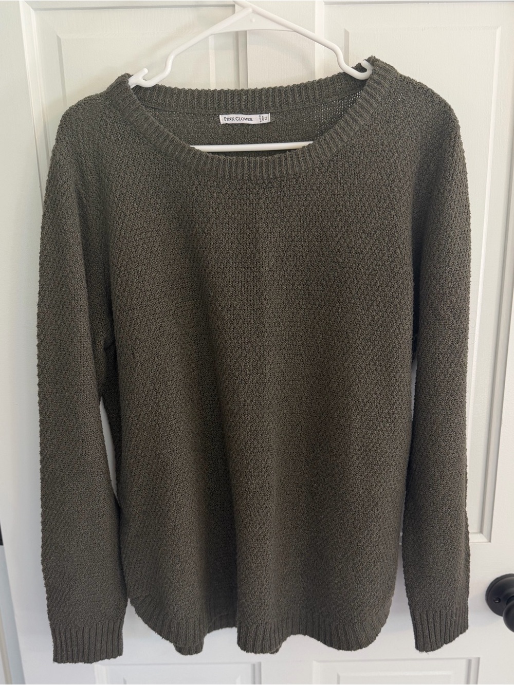 Pink Clover Olive‎ Green Textured Knit Cutout Sweater XL